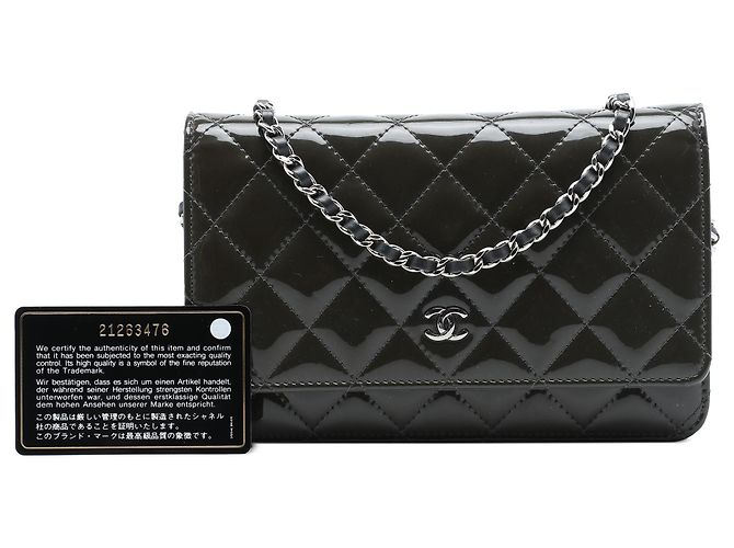 Chanel Gray CC Quilted Patent Wallet On Chain Braun Anthrazitgrau - Ansicht 7