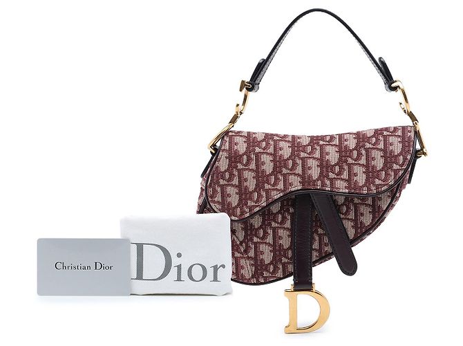 Mini borsa Saddle Dior in tela Oblique rossa Rosso Bordò - vista 7