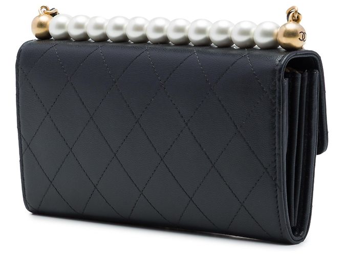 Clutch Chanel Chic Pearls in pelle di capra matelassé nera con catena Nero - vista 2
