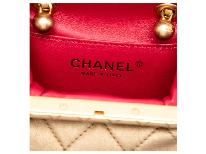 Borsa My Crush Chanel in pelle d'agnello micro matelassé dorata D'oro - vista 5