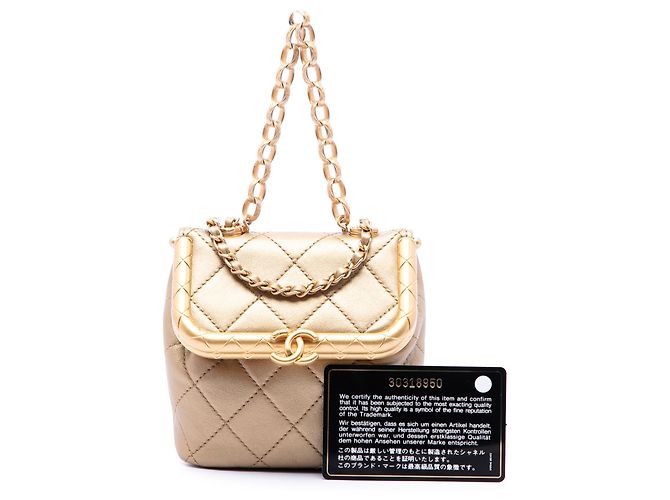 Borsa My Crush Chanel in pelle d'agnello micro matelassé dorata D'oro - vista 7
