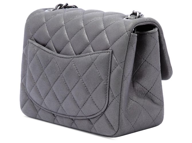 Chanel Gray Mini Square Classic Iridescent Lambskin Single Flap Marrone Grigio antracite - vista 2