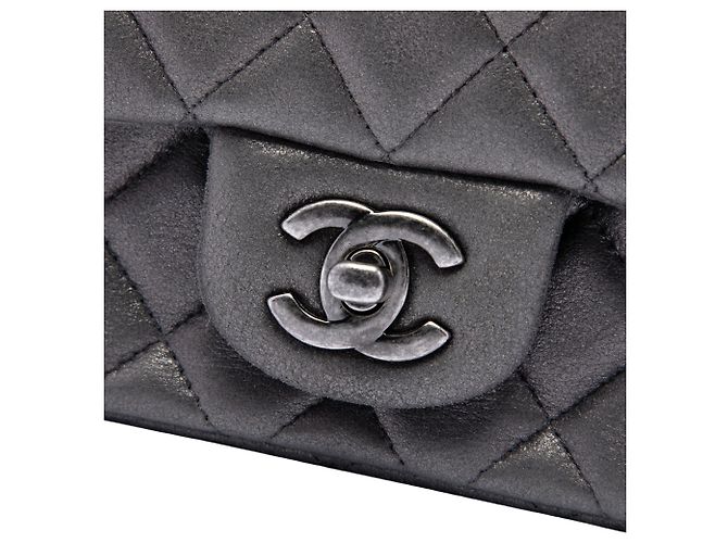 Chanel Gray Mini Square Classic Iridescent Lambskin Single Flap Marrone Grigio antracite - vista 5