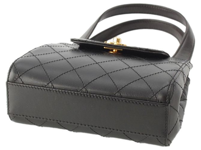 Chanel Black Mini CC Quilted Lambskin Top Handle Flap Nero - vista 5