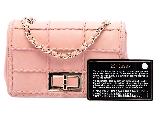 Chanel Mini Reissue 2.55 Flap in pelle d'agnello iridescente rosa, trapuntata Chocolate Bar - vista 7