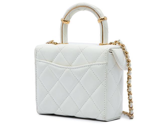 Chanel Mini Vanity Case CC Matelassé in Pelle d'Agnello Bianca con Manico Bianco - vista 2