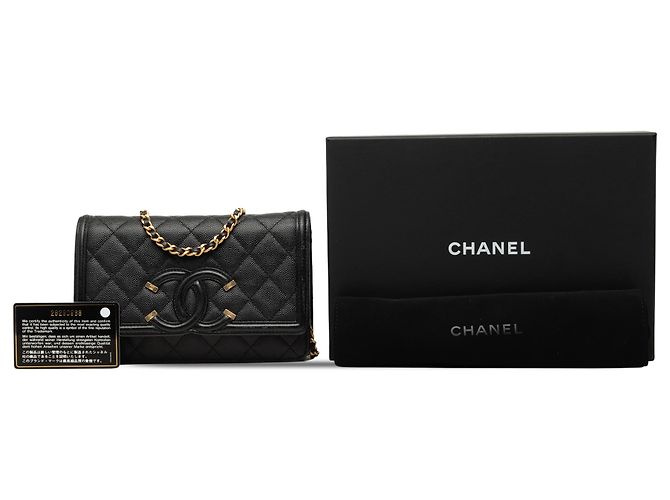 Chanel CC Filigree Wallet On Chain aus schwarzem Kaviarleder - Ansicht 11