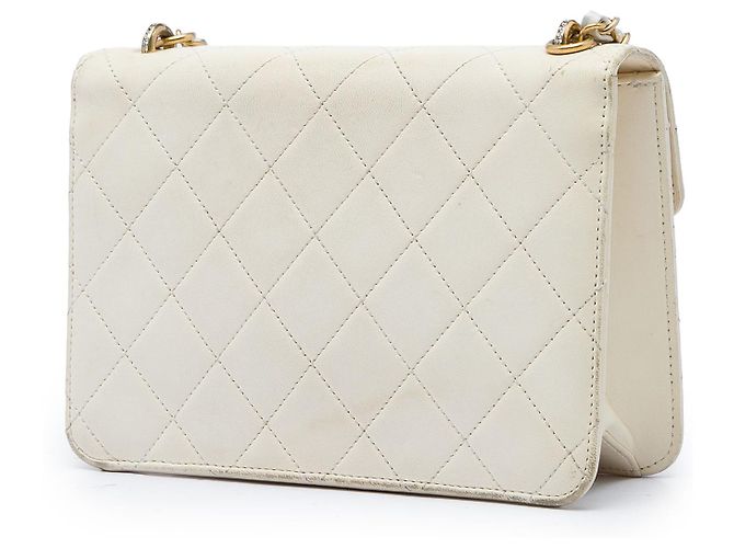 Chanel White Quilted Lambskin Crystal Geometric CC Frame Flap Bianco Crudo - vista 2
