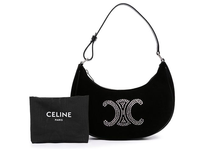 Céline Borsa a tracolla Ava in velluto nero con strass Triomphe Celine - vista 7