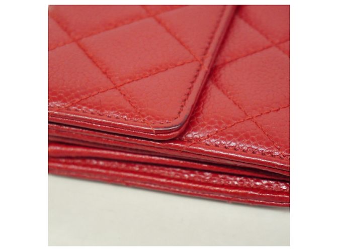 Cartera larga Chanel de piel de becerro granulada roja - vista 7