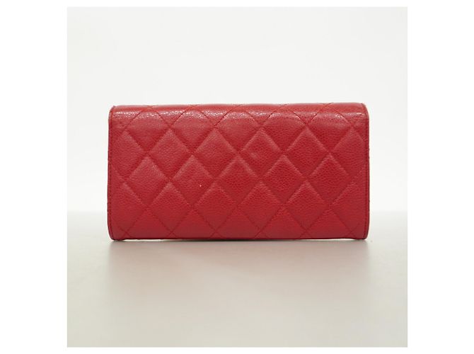 Cartera larga Chanel de piel de becerro granulada roja - vista 9