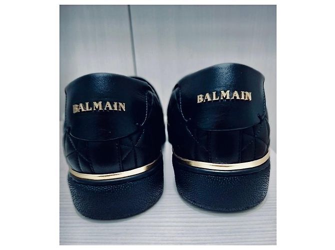 Sneakers Balmain Slip-On in Pelle Matelassé Nero e Oro - Nuove - Full Set D'oro - vista 11