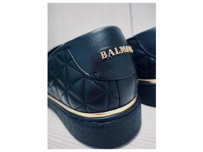 Sneakers Balmain Slip-On in Pelle Matelassé Nero e Oro - Nuove - Full Set D'oro - vista 12