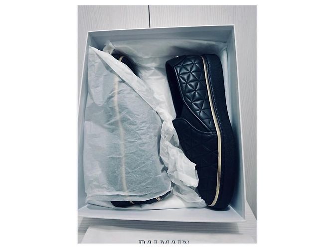 Sneakers Balmain Slip-On in Pelle Matelassé Nero e Oro - Nuove - Full Set D'oro - vista 14