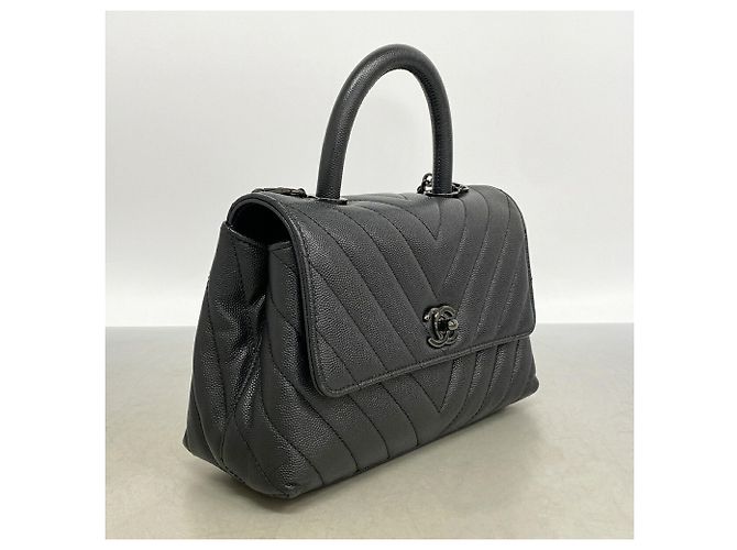 Coco Handle Borsa Chanel in pelle di vitello martellata nera Nero - vista 2