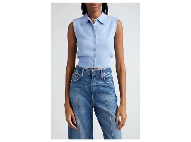 Chaleco abotonado con cuello de algodón Baby Blue Staud Azul claro - vista 5