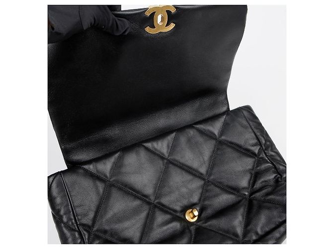 Chanel Borsa a Spalla Maxi Nera in Agnello Nero - vista 7