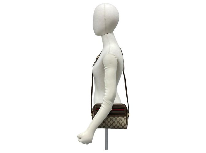 Borsa a tracolla Gucci in tela GG e pelle Marrone - vista 2