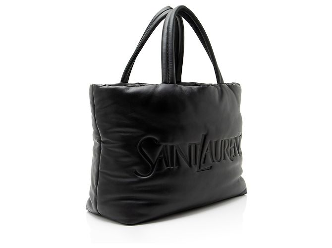 Sacola Shopping Saint Laurent em couro acolchoado com logo Preto - vista 2
