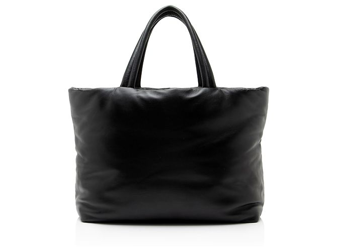 Sacola Shopping Saint Laurent em couro acolchoado com logo Preto - vista 3