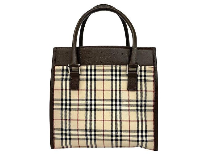 Borsa a mano in pelle e tela Burberry Check Marrone - vista 3