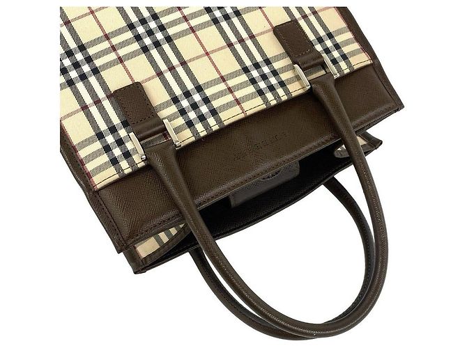 Borsa a mano in pelle e tela Burberry Check Marrone - vista 4