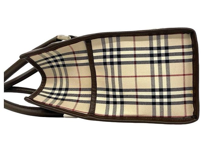 Borsa a mano in pelle e tela Burberry Check Marrone - vista 5