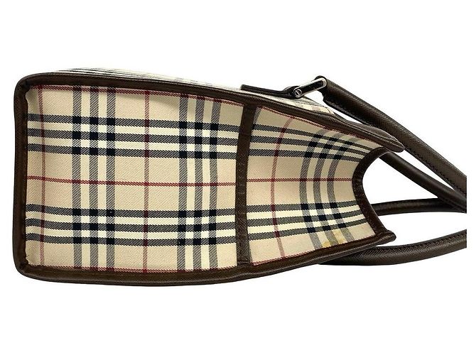 Borsa a mano in pelle e tela Burberry Check Marrone - vista 6