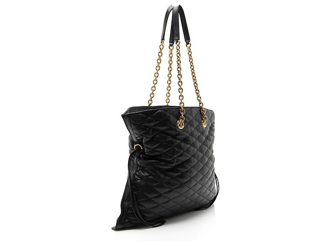 Sacola de couro acolchoado Saint Laurent Pochon com cordão Preto - vista 2