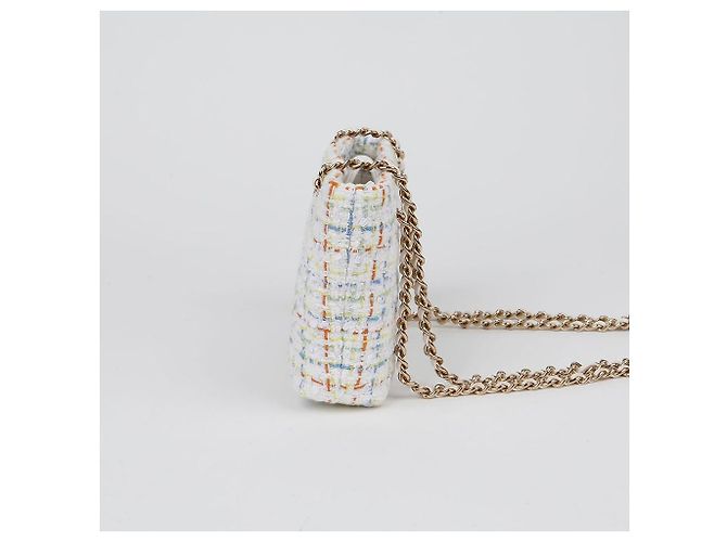 Chanel Mini borsa a tracolla in tweed con catena Bianco - vista 5