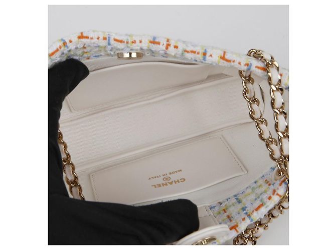 Chanel Mini borsa a tracolla in tweed con catena Bianco - vista 7