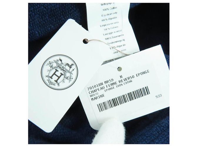 Cappello bucket in cotone ricamato logo H Hermès XS59 Blu Blu navy - vista 12