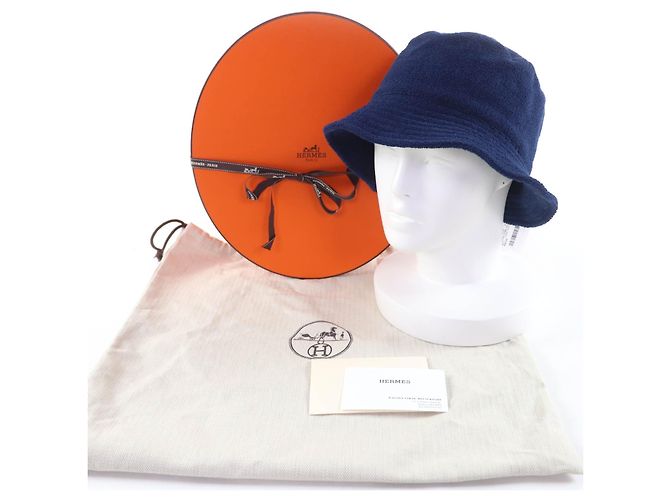 Cappello bucket in cotone ricamato logo H Hermès XS59 Blu Blu navy - vista 2