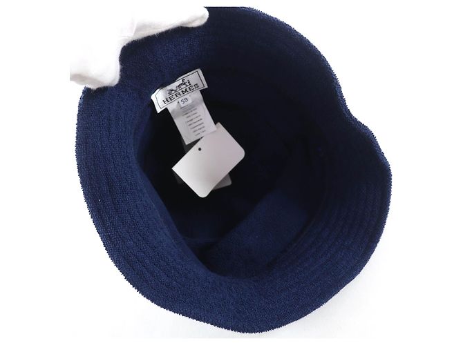 Cappello bucket in cotone ricamato logo H Hermès XS59 Blu Blu navy - vista 7