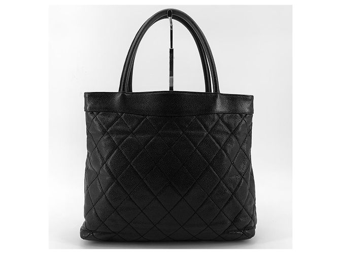 Chanel Gesteppte Caviar-Schultertasche mit silbernem Logo Schwarz - Ansicht 4