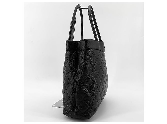 Chanel Gesteppte Caviar-Schultertasche mit silbernem Logo Schwarz - Ansicht 6