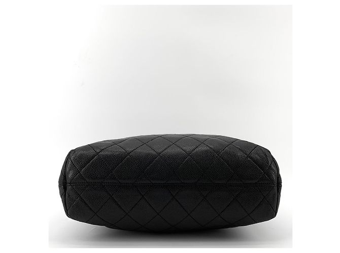 Chanel Gesteppte Caviar-Schultertasche mit silbernem Logo Schwarz - Ansicht 7
