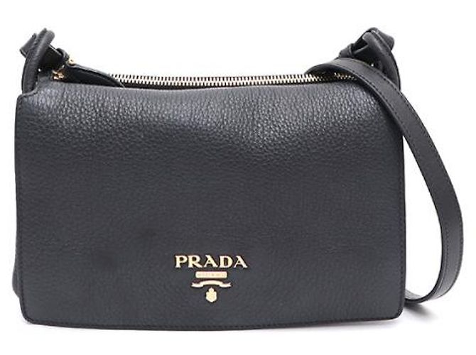 Prada Borsa mini a tracolla con patta VITELLO DINO placcata oro Nero - vista 10