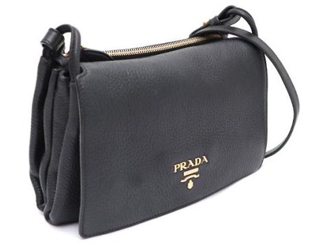 Prada Borsa mini a tracolla con patta VITELLO DINO placcata oro Nero - vista 11