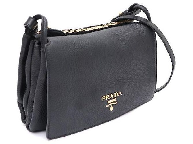 Prada Borsa mini a tracolla con patta VITELLO DINO placcata oro Nero - vista 2