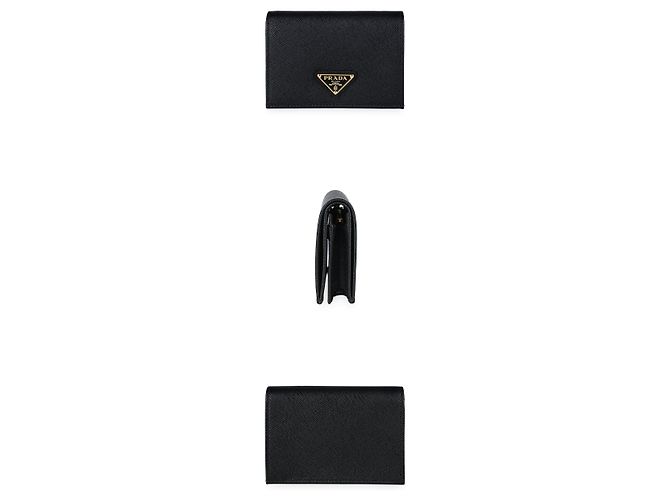 Prada Women's Triangle Logo Saffiano Leather Wallet Black - view 3