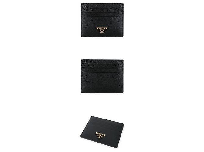 Prada Women's Triangle Logo Saffiano Cardholder Black - view 3