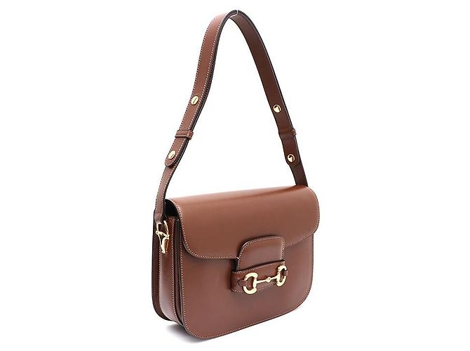 Gucci Borsa a tracolla e borsa a spalla in pelle marrone con morsetto - vista 2