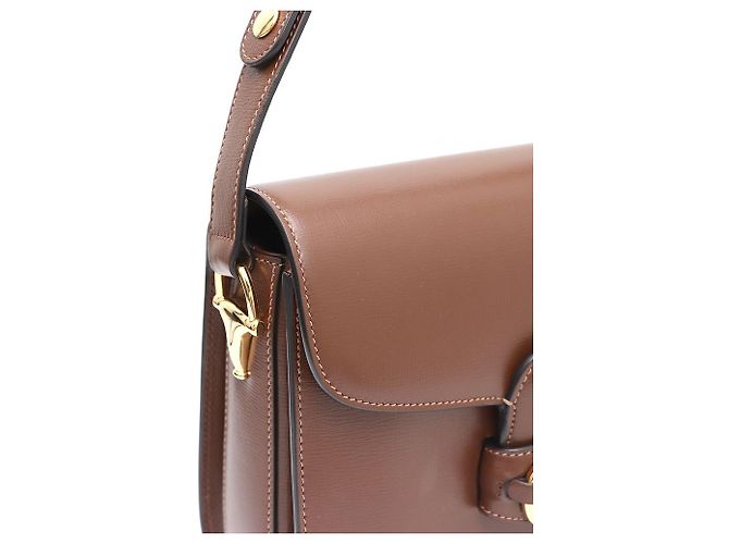 Gucci Borsa a tracolla e borsa a spalla in pelle marrone con morsetto - vista 6