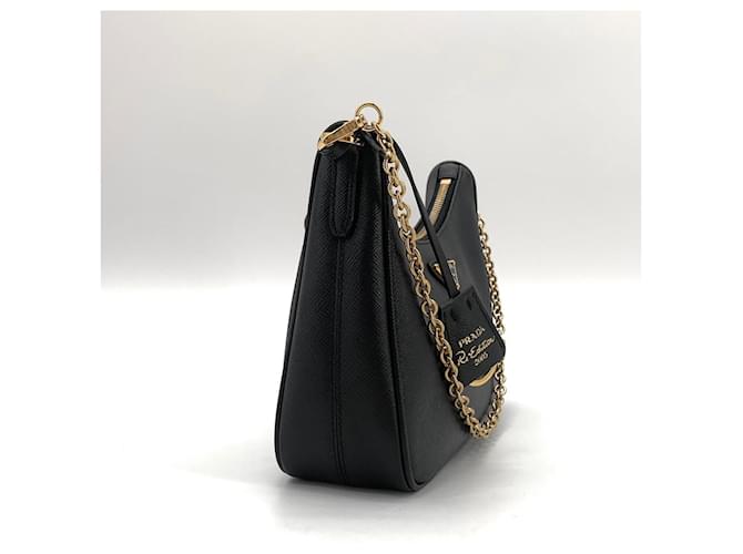 Prada Borsa Hobo Multi in Saffiano Nera Nero - vista 12
