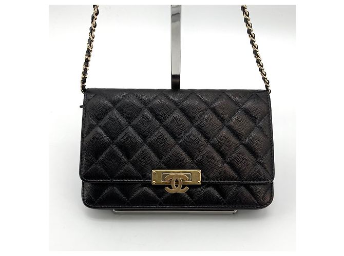 Chanel Mini borsa a tracolla WOC in Caviar dorato Nero - vista 3