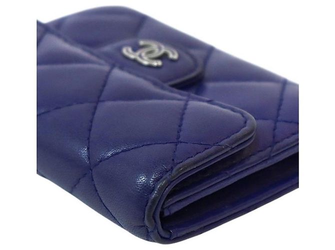 Portafoglio Chanel in pelle d'agnello blu - vista 6