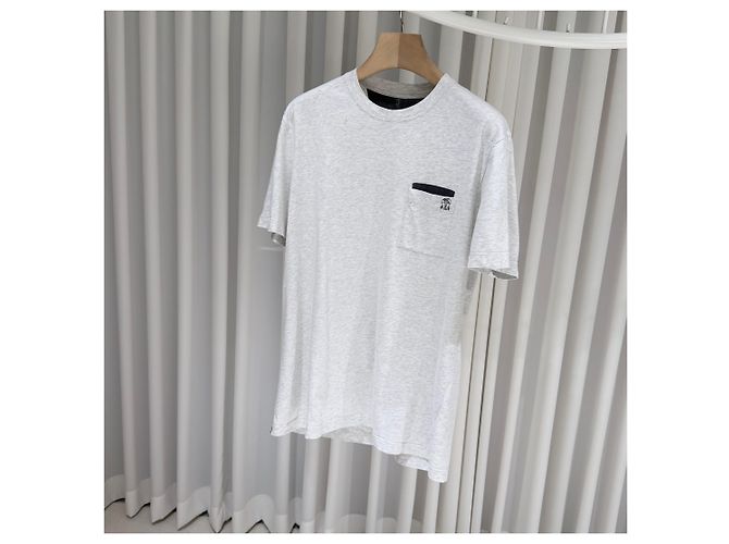 Brunello Cucinelli Baumwoll-T-Shirt mit Logo-Tasche, Rundhals, kurzärmelig, weiß - Ansicht 2