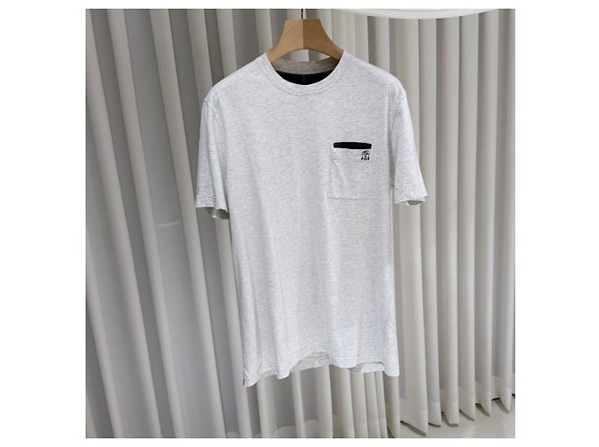 Brunello Cucinelli Baumwoll-T-Shirt mit Logo-Tasche, Rundhals, kurzärmelig, weiß - Ansicht 3