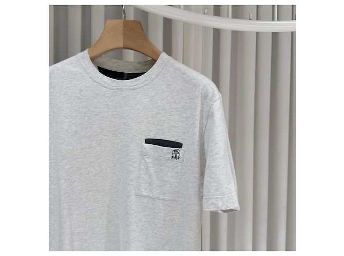 Brunello Cucinelli Baumwoll-T-Shirt mit Logo-Tasche, Rundhals, kurzärmelig, weiß - Ansicht 4